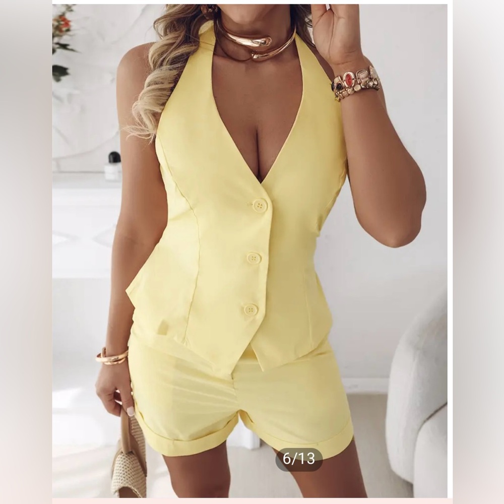 NEW ChicMe Yellow Sleeveless 2-Pce Ensemble Size L NWOT